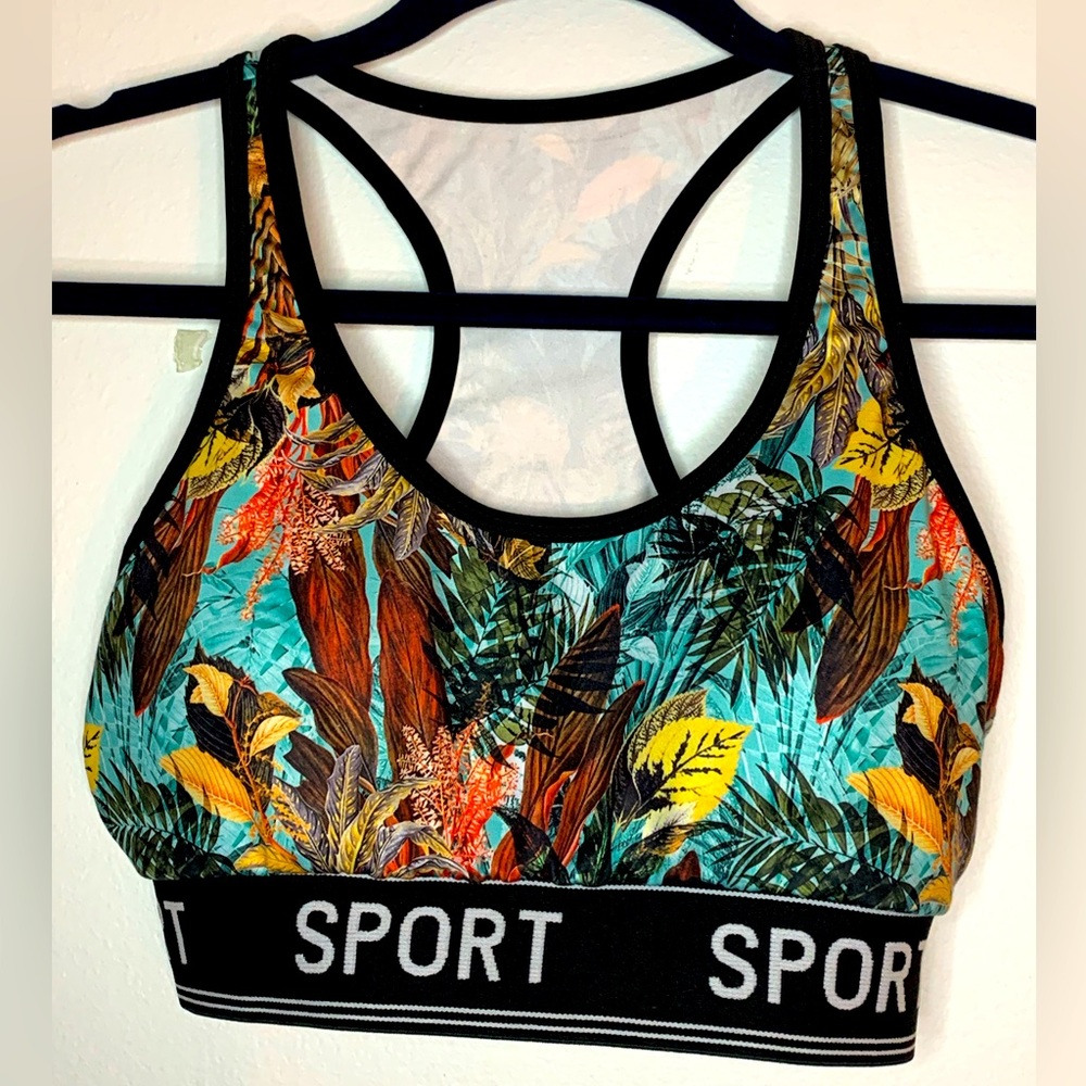 NWOT Tropical Floral Print LetterLined Sports Bra Medium Support Removable Pads